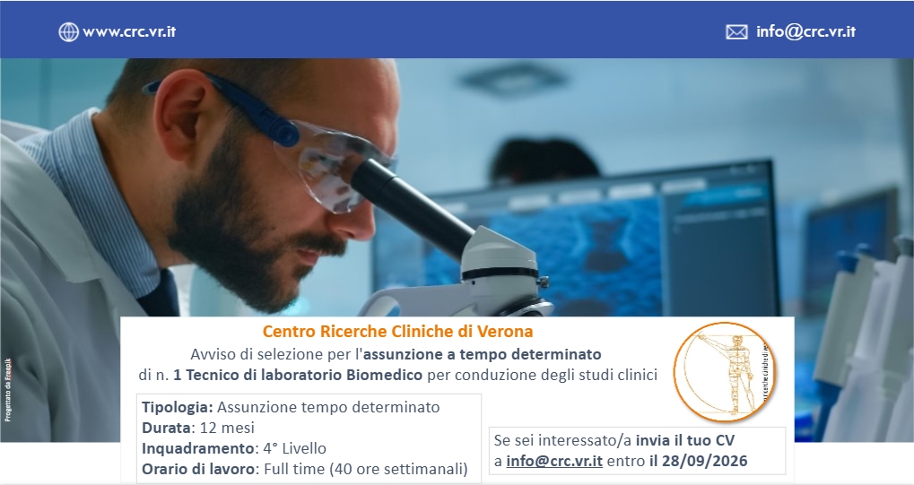 Avviso di selezione per l'assunzione a tempo determinato ​di n. 1 Tecnico di Laboratorio Biomedico a tempo determinato